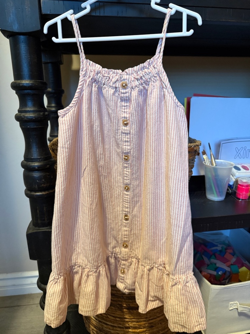 Old Navy Pink and White Striped Girls Button-Front Sundress